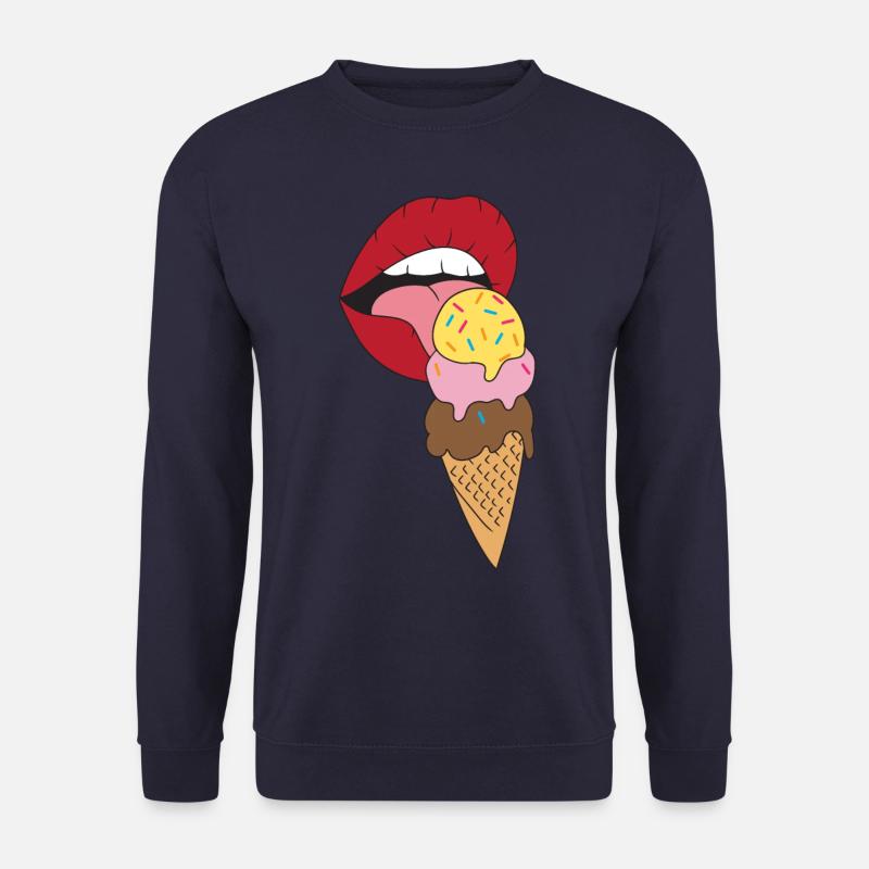 Rote Lippen die Eis schlecken Eiscreme - Unisex Pullover - Navy
