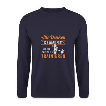 Fitness Ausdauer Muskeltraining Sport Fitness - Unisex Pullover - Navy - Vorne - Alina (178cm) & Michal (187cm)