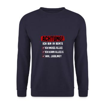 Rentner Ruhestand Rente Senior Beruf Job Arbeit - Unisex Pullover - Navy - Vorne - Alina (178cm) & Michal (187cm)