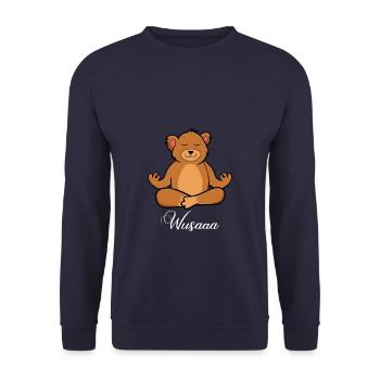 Auszeit Durchatmen Wusaaa Bär - Unisex Pullover - Navy - Vorne - Alina (178cm) & Michal (187cm)