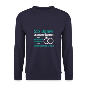 Hochzeitstag Jubiläum Verheiratet Ehe Ehemann - Unisex Pullover - Navy - Vorne - Alina (178cm) & Michal (187cm)
