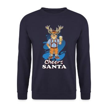 Weihnacht-Rentier; Prost Santa - Unisex Pullover - Navy - Vorne - Alina (178cm) & Michal (187cm)