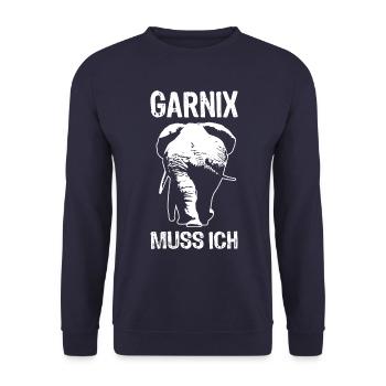 Garnix muss ich - Elefant - Spruch - Unisex Pullover - Navy - Vorne - Alina (178cm) & Michal (187cm)