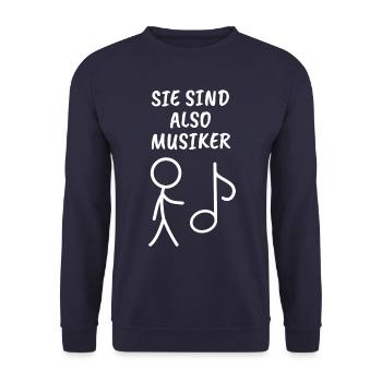Strichmännchen - Spruch - Musiker - Ironie - Unisex Pullover - Navy - Vorne - Alina (178cm) & Michal (187cm)