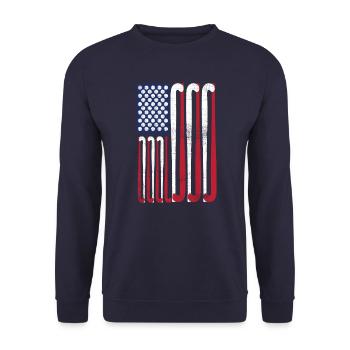 Drapeau Vintage> Drapeau américain en balles de hockey - Sweat-shirt Unisexe - marine - Devant - Alina (178cm) & Michal (187cm)