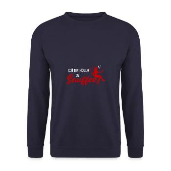 Wein Sekt Bier Saufen Alkohol Holla die Sauffee - Unisex Pullover - Navy - Vorne - Alina (178cm) & Michal (187cm)