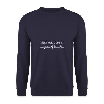 Mein Herz Schnurrt EKG Crazy Cat Lady Katzen - Unisex Pullover - Navy - Vorne - Alina (178cm) & Michal (187cm)
