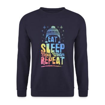 Eat Sleep Winter Repeat - Unisex Sweatshirt - navy - Front - Alina (178cm) & Michal (187cm)