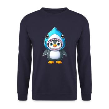 Funny Penguin Shark Costume Cartoon Carnival - Unisex Sweatshirt - navy - Front - Alina (178cm) & Michal (187cm)