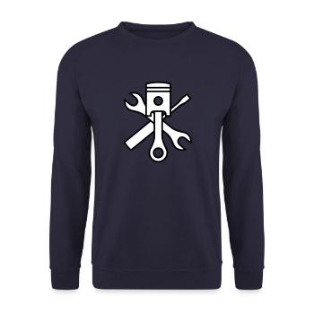 Pistons and tools 2c (+ your text) - Unisex Sweatshirt - navy - Front - Alina (178cm) & Michal (187cm)