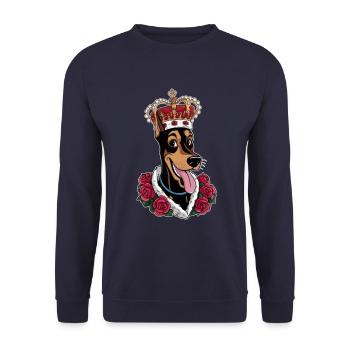 Doberman Pinscher with crown and great roses - Unisex Sweatshirt - navy - Front - Alina (178cm) & Michal (187cm)