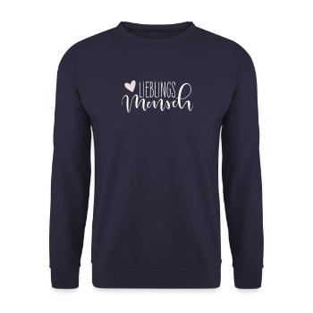 Lieblingsmensch handlettering weiß - rosa - Unisex Pullover - Navy - Vorne - Alina (178cm) & Michal (187cm)