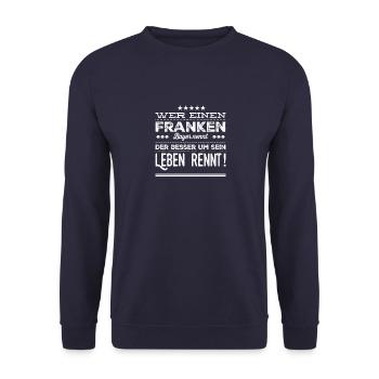 Wer einen Franken Bayer nennt - Unisex Pullover - Navy - Vorne - Alina (178cm) & Michal (187cm)