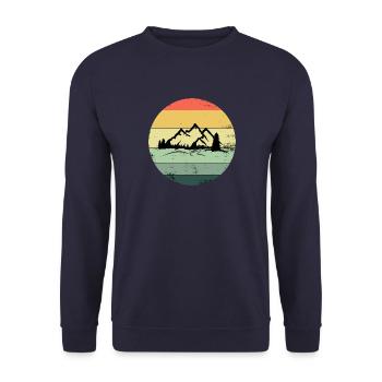 Vintage Mountains Berge Wandern Landschaft - Unisex Pullover - Navy - Vorne - Alina (178cm) & Michal (187cm)