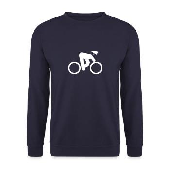 Velo Symbol weiss Radfahrer Mountain Bike Radeln - Unisex Pullover - Navy - Vorne - Alina (178cm) & Michal (187cm)