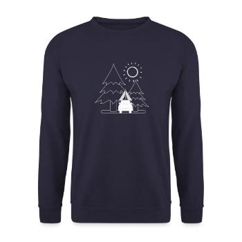 Dachzelt Motiv - weiß - Unisex Pullover - Navy - Vorne - Alina (178cm) & Michal (187cm)