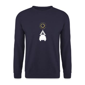 Dachzelt Camping, Sonne - Unisex Pullover - Navy - Vorne - Alina (178cm) & Michal (187cm)