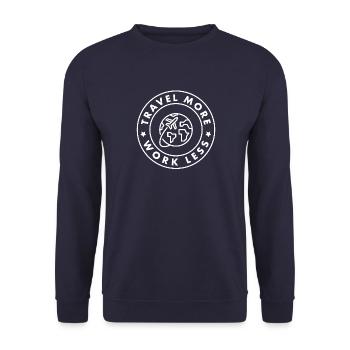 Travel more - work less - Unisex Pullover - Navy - Vorne - Alina (178cm) & Michal (187cm)
