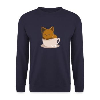 Katze in Tasse - Unisex Pullover - Navy - Vorne - Alina (178cm) & Michal (187cm)