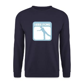 Logo Bier Pong Spieler - Unisex Pullover - Navy - Vorne - Alina (178cm) & Michal (187cm)