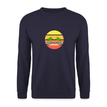 Palmen Strand Smilie Lachen Gesicht - Unisex Pullover - Navy - Vorne - Alina (178cm) & Michal (187cm)