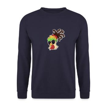 Poulet cadeau animal poulets · Poulet Rasta - Sweat-shirt Unisexe - marine - Devant - Alina (178cm) & Michal (187cm)