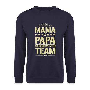mama und papa team - Unisex Pullover - Navy - Vorne - Alina (178cm) & Michal (187cm)