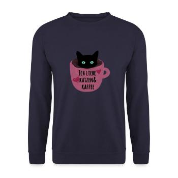 Katzen, Kaffee, Kaffeetasse, Katze - Unisex Pullover - Navy - Vorne - Alina (178cm) & Michal (187cm)