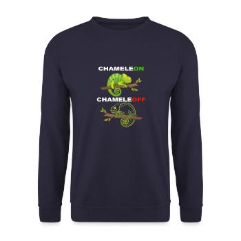 Lustiges Chameleon - ChameleON ChameleOFF - Unisex Pullover - Navy - Vorne - Alina (178cm) & Michal (187cm)