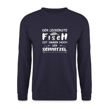 Der leckerste Fisch ist immer noch der Schnitzel - Unisex Pullover - Navy - Vorne - Alina (178cm) & Michal (187cm)