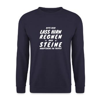 New Bitte Herr lass Hirn regnen oder Steine... - Unisex Pullover - Navy - Vorne - Alina (178cm) & Michal (187cm)