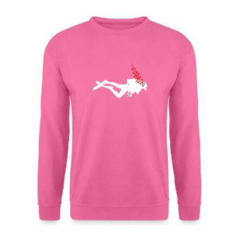 Taucher unter Wasser mit Luftblasen und Herzen - Unisex Pullover - Pink - Vorne