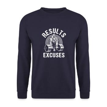 Bodybuilding Results And Excuses Fitness Workout - Unisex Pullover - Navy - Vorne - Alina (178cm) & Michal (187cm)