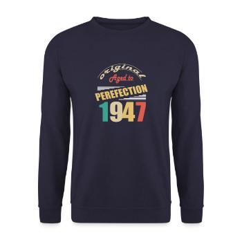 J’ai 77 ans | Je suis né en 1947 - birth - Sweat-shirt Unisexe - marine - Devant - Alina (178cm) & Michal (187cm)