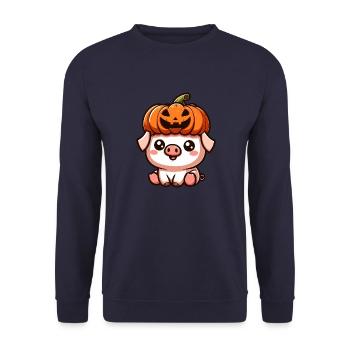 Dessin animé mignon cochon d’Halloween avec citrouille - Sweat-shirt Unisexe - marine - Devant - Alina (178cm) & Michal (187cm)
