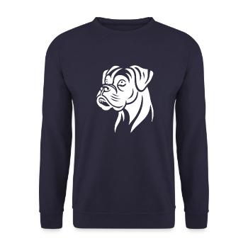 Hund Boxer Kopf Silhouette Minimalistisch - Unisex Pullover - Navy - Vorne - Alina (178cm) & Michal (187cm)