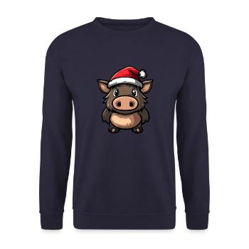 Cochon Noël Mignon Sanglier - Sweat-shirt Unisexe - marine - Devant - Alina (178cm) & Michal (187cm)
