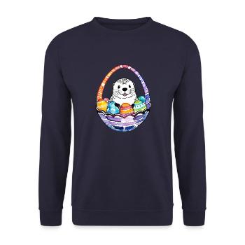 Otter Ostern Wasserfarben - Unisex Pullover - Navy - Vorne - Alina (178cm) & Michal (187cm)