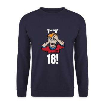 FK18 18 Geburtstag HARIZ Geschenk Runder - Unisex Pullover - Navy - Vorne - Alina (178cm) & Michal (187cm)