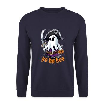 Lustig Halloween Piraten Geist T-Shirt Sweatshirt - Unisex Pullover - Navy - Vorne - Alina (178cm) & Michal (187cm)
