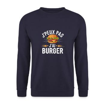 J'peux pas, j'ai burger - Sweat-shirt Unisexe - marine - Devant - Alina (178cm) & Michal (187cm)
