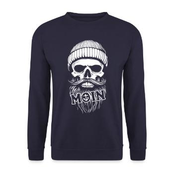 Moin - Totenkopf mit Bart - Seemann Geschenk - Unisex Pullover - Navy - Vorne - Alina (178cm) & Michal (187cm)