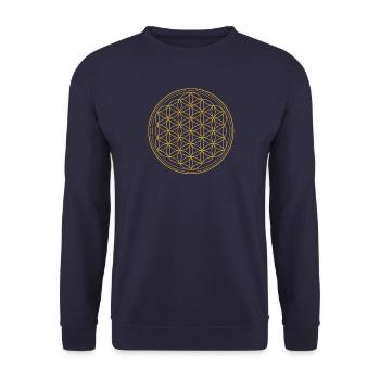 Flower of life in gold - Unisex Sweatshirt - navy - Front - Alina (178cm) & Michal (187cm)