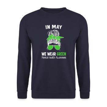 In May, we wear Green Mental Health - Unisex Sweatshirt - navy - Front - Alina (178cm) & Michal (187cm)