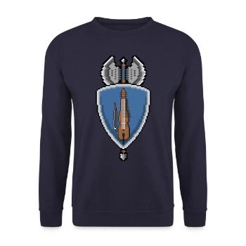 Pixel Nyckelharpa auf Schild Wappen - Unisex Pullover - Navy - Vorne - Alina (178cm) & Michal (187cm)