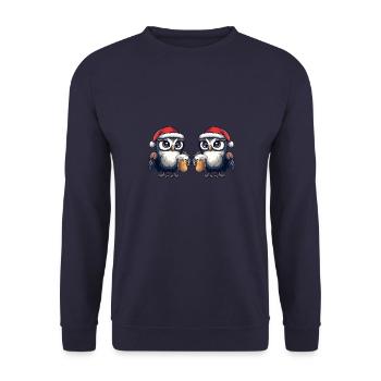 Eule Weihnachten Bier Team - Unisex Pullover - Navy - Vorne - Alina (178cm) & Michal (187cm)