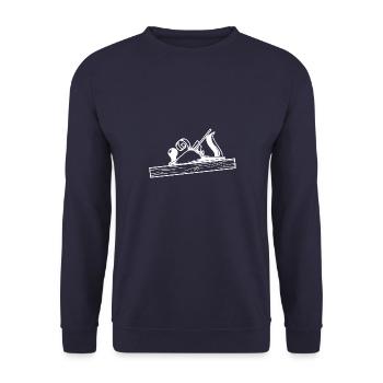 Schreiner Werkzeug Hobel Design - Unisex Pullover - Navy - Vorne - Alina (178cm) & Michal (187cm)