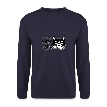 Ich bin nicht 39, ich bin 38 plus 1 Mittelfinger Katzenflipp - Unisex Pullover - Navy - Vorne - Alina (178cm) & Michal (187cm)