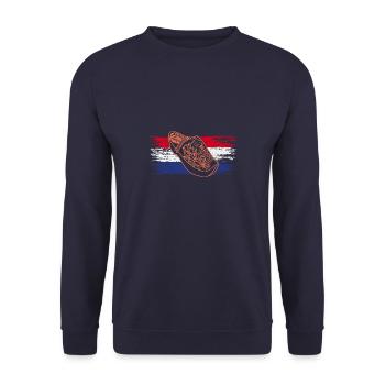 Niederlande Holzschuh National Symbol Flagge - Unisex Pullover - Navy - Vorne - Alina (178cm) & Michal (187cm)
