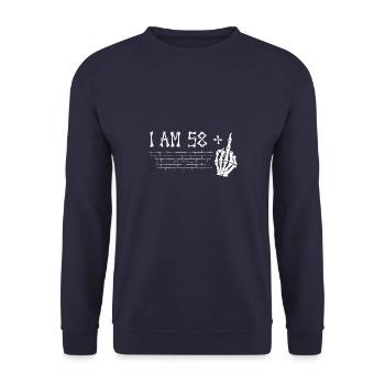 I Am 58 Plus Middle Finger - 59th Birthday - Unisex Sweatshirt - navy - Front - Alina (178cm) & Michal (187cm)